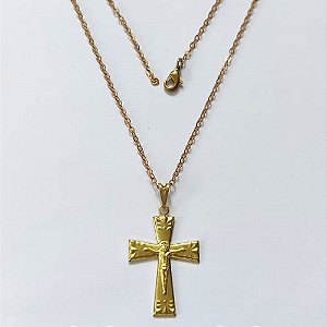 GARGANTILHA NO BRUTO PRONTA PARA O BANHO - (E1389) GARGANTILHA COM CORRENTE CADEADO COM PINGENTE CRUCIFIXO 26MM - PESO: 2,3GR - COMPOSIÇÃO: 100% LATÃO - BRU16198