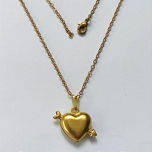 GARGANTILHA NO BRUTO PRONTA PARA O BANHO - (E1025) GARGANTILHA COM CORRENTE CADEADO COM PINGENTE CORAÇÃO DUPLO 13MM - PESO: 2,4GR - COMPOSIÇÃO: 100% LATÃO - BRU16199