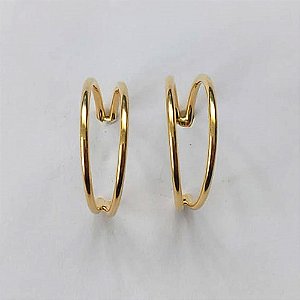 BRINCO FOLHEADO A OURO - BANHADO COM 5 MILÉSIMOS + VERNIZ DIAMOND - (ARJ1339) BRINCO DE PINO ARGOLA DUPLA 19MM - OURO554