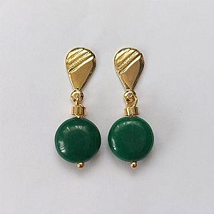 BRINCO FOLHEADO A OURO - BANHADO COM 5 MILÉSIMOS + VERNIZ DIAMOND - BRINCO DE PINO BASE GOTA COM PINGENTE EM PEDRA ÁGATA 12MM - OURO576