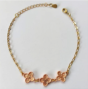 PULSEIRA NO BRUTO PRONTO PARA O BANHO(CX142)( COM CORRENTE ELLO 1X1 E TREIS PINGENTE VAN CLEEF /PESO TOTAL 3,2GR COM FECHO LAGOSTA E EXTENSOR BRU0003241