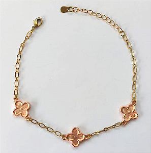 PULSEIRA NO BRUTO PRONTO PARA O BANHO(CX142)( COM CORRENTE ELLO 1X1 E TREIS PINGENTE VAN CLEEF /PESO TOTAL 3,2GR COM FECHO LAGOSTA E EXTENSOR BRU0003241