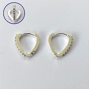 BRINCO FOLHEADO A PRATA COM 50 MILÉSIMOS + VERNIZ DIAMOND - BRINCO ARGOLA CRAVEJADO COM 1 FILEIRA DE MICROS ZIRCÔNIAS 1,5X13MM - PRA639