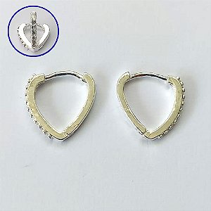 BRINCO FOLHEADO A PRATA COM 50 MILÉSIMOS + VERNIZ DIAMOND - BRINCO ARGOLA CRAVEJADO COM 1 FILEIRA DE MICROS ZIRCÔNIAS 1,5X16MM - PRA640