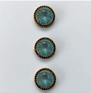 PINGENTE NO BRUTO PRONTO PARA O BANHO - KIT COM 3 PINGENTES COM BASES EM ALTA FUSÃO REDONDAS CRAVEJADAS COM MICROS ZIRCÔNIAS CRISTAIS NEGRO E PEDRA EM ZIRCÔNIA 10MM - PESO TOTAL 6,6GR - BRU0003279