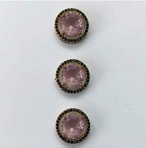 PINGENTE NO BRUTO PRONTO PARA O BANHO - KIT COM 3 PINGENTES COM BASES EM ALTA FUSÃO REDONDAS CRAVEJADAS COM MICROS ZIRCÔNIAS CRISTAIS NEGRO E PEDRA EM ZIRCÔNIA 10MM - PESO TOTAL 6,6GR - BRU0003283