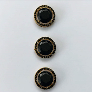 PINGENTE NO BRUTO PRONTO PARA O BANHO - KIT COM 3 PINGENTES COM BASES EM ALTA FUSÃO REDONDAS CRAVEJADAS COM MICROS ZIRCÔNIAS CRISTAIS NEGRO E PEDRA EM ZIRCÔNIA 10MM - PESO TOTAL 6,6GR - BRU0003287