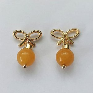 BRINCO FOLHEADO A OURO - BANHADO COM 5 MILÉSIMOS + VERNIZ DIAMOND - BRINCO DE PINO BASE LACINHO VAZADO E PINGENTE PEDRA NATURAL ÁGATA 8MM - OURO593