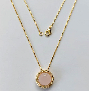 GARGANTILHA FLHEADO A OURO COM CORRENTE VENEZIANA DE 45CM PINGENTE CRAVEJADO EM MICRO ZIRCONIA E PEDRA DE ZIRCONIA 10MM OURO000619