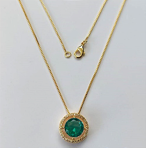 GARGANTILHA FOLHEADO A OURO COM CORRENTE VENEZIANA DE 45CM PINGENTE CRAVEJADO EM MICRO ZIRCONIA E PEDRA DE ZIRCONIA 10MM OURO000633