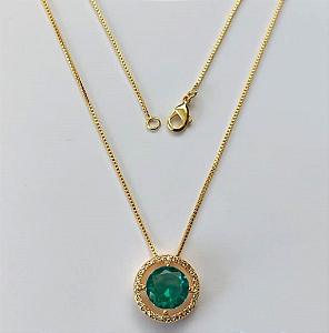 GARGANTILHA FOLHEADO A OURO COM CORRENTE VENEZIANA DE 45CM PINGENTE CRAVEJADO EM MICRO ZIRCONIA E PEDRA DE ZIRCONIA 10MM OURO000635