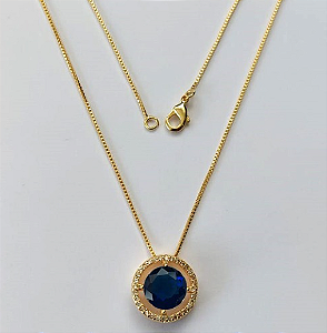 GARGANTILHA FOLHEADO A OURO COM CORRENTE VENEZIANA DE 45CM PINGENTE CRAVEJADO EM MICRO ZIRCONIA E PEDRA DE ZIRCONIA 10MM OURO000636