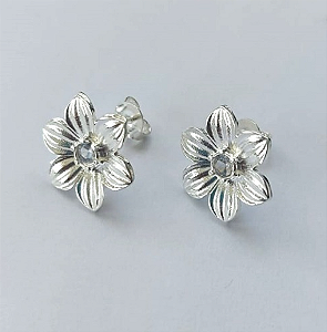 BRINCO FOLHEADO A PRATA COM 50 MILÉSIMOS + VERNIZ DIAMOND TAMANHO 10MM -(CRIS) BRINCO DE PINO- PRA658