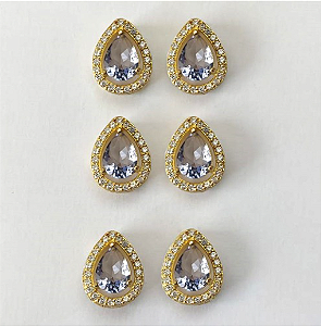 BRINCO NO BRUTO PRONTO PARA O BANHO(lilaz) - KIT COM 3 BRINCOS DE PINO COM BASE EM ALTA FUSÃO COM ZIRCÔNIA GOTA 6X8MM - PESO TOTAL 8.7GR(TREIS PAR) - BRU3257