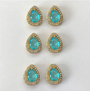 BRINCO NO BRUTO PRONTO PARA O BANHO - KIT COM 3 BRINCOS DE PINO COM BASE EM ALTA FUSÃO COM ZIRCÔNIA GOTA 6X8MM - PESO TOTAL 8.7GR(TREIS PAR) - BRU0003264