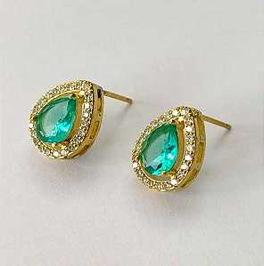 BRINCO NO BRUTO PRONTO PARA O BANHO - BRINCOS DE PINO COM BASE EM ALTA FUSÃO COM ZIRCÔNIA GOTA 6X8MM - PESO TOTAL 2.8gr- BRU0003312