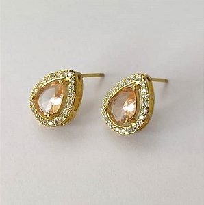 BRINCO NO BRUTO PRONTO PARA O BANHO - BRINCOS DE PINO COM BASE EM ALTA FUSÃO COM ZIRCÔNIA GOTA 6X8MM - PESO TOTAL 2.8gr- BRU0003313