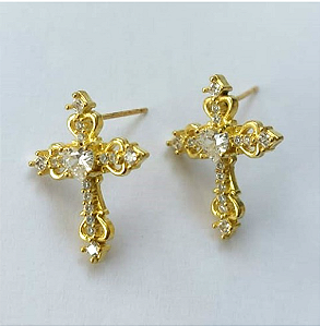 BRINCO NO BRUTO PRONTO PARA O BANHO(CX142)( BRINCO DE PINO CRUZ TODA CRAVEJADO EM ZIRCONIAS ) PESO 2,4GR / BRU0003320