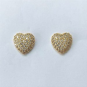 BRINCO FOLHEADO A OURO - BANHADO COM 5 MILÉSIMOS + VERNIZ DIAMOND - BRINCO DE PINO CORAÇÃO 10MM - OURO663