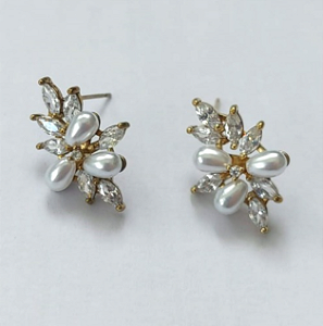 BRINCO NO BRUTO PRONTO PARA O BANHO(CX142) TODA EM ZIRCONIA COM PEROLA (TAMANHO 14X20MM BRU0003329