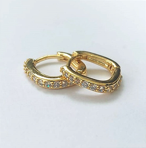 BRINCO FOLEADO A OURO ARGOLINHA DE PRESSÃO COM UMA FILEIRA DE ZIRCONIA(TAMANHO 12MM) OURO664