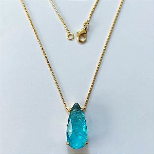 GARGANTILHA FOLHEADA A OURO - BANHADO COM 5 MILÉSIMOS + VERNIZ DIAMOND - CORRENTE VENEZIANA 45CM E PINGENTE EM ZIRCÔNIA FUSION 21X9MM - OURO680