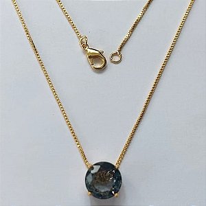 GARGANTILHA FOLHEADA A OURO - BANHADO COM 5 MILÉSIMOS + VERNIZ DIAMOND - CORRENTE VENEZIANA 45CM E PINGENTE EM ZIRCÔNIA REDONDA FUMÊ 9MM - OURO687