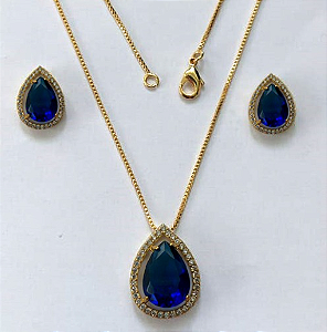 CONJUNTO NO BRUTO PRONTO PARA O BANHO/COM CORRENTE VENEZIANA 45CM / BRINCO TAMANHO 6X8MM E PINGENTE 10X14 - BASE EM ALTA FUSÃO TODO CRAVEJADO E COM PEDRA DE ZIRCONIA(PESO DO CONJUNTO 6.6GR - - BRU3330