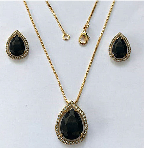 CONJUNTO NO BRUTO PRONTO PARA O BANHO/COM CORRENTE VENEZIANA 45CM / BRINCO TAMANHO 6X8MM E PINGENTE 10X14 - BASE EM ALTA FUSÃO TODO CRAVEJADO E COM PEDRA DE ZIRCONIA(PESO DO CONJUNTO 6.6GR - - BRU3332