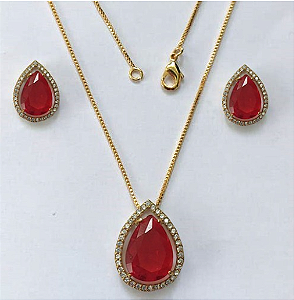 CONJUNTO NO BRUTO PRONTO PARA O BANHO/COM CORRENTE VENEZIANA 45CM / BRINCO TAMANHO 6X8MM E PINGENTE 10X14 - BASE EM ALTA FUSÃO TODO CRAVEJADO E COM PEDRA DE ZIRCONIA(PESO DO CONJUNTO 6.6GR - - BRU3333