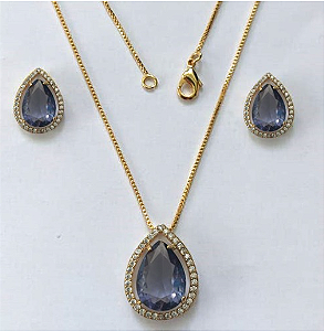 CONJUNTO NO BRUTO PRONTO PARA O BANHO/COM CORRENTE VENEZIANA 45CM / BRINCO TAMANHO 6X8MM E PINGENTE 10X14 - BASE EM ALTA FUSÃO TODO CRAVEJADO E COM PEDRA DE ZIRCONIA(PESO DO CONJUNTO 6.6GR - - BRU3335