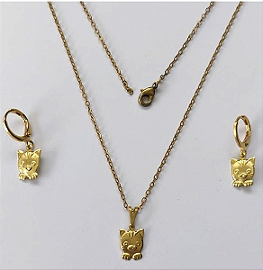 CONJUNTO NO BRUTO PRONTO PARA O BANHO(E2999)PESO TOTAL 1.7GR - COM CORRENTE CADEADO E BRINCO COM BASE ARGOLINHA DE PRESSÃO BRU3342