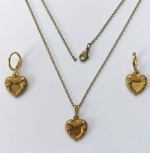 CONJUNTO NO BRUTO PRONTO PARA O BANHO(E2730)PESO TOTAL 3.3GR - COM CORRENTE CADEADO E BRINCO COM BASE ARGOLINHA DE PRESSÃO BRU3343