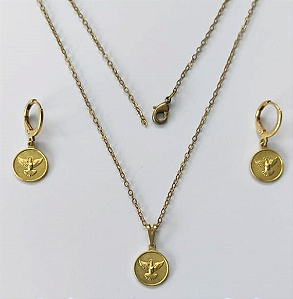 CONJUNTO NO BRUTO PRONTO PARA O BANHO(E2730)PESO TOTAL 3.3GR - COM CORRENTE CADEADO E BRINCO COM BASE ARGOLINHA DE PRESSÃO BRU3343