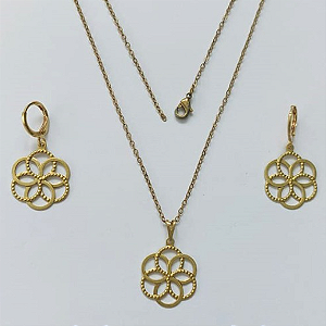 CONJUNTO NO BRUTO PRONTO PARA O BANHO(E3068)PESO TOTAL 2.9GR - COM CORRENTE CADEADO E BRINCO COM BASE ARGOLINHA DE PRESSÃO BRU0003349