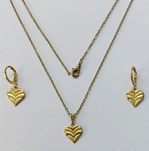 CONJUNTO NO BRUTO PRONTO PARA O BANHO(E2384)PESO TOTAL 2.3GR - COM CORRENTE CADEADO E BRINCO COM BASE ARGOLINHA DE PRESSÃO BRU0003351