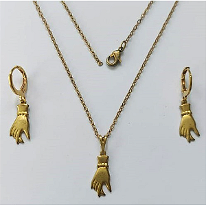 CONJUNTO NO BRUTO PRONTO PARA O BANHO(E0478)PESO TOTAL 2.3GR - COM CORRENTE CADEADO E BRINCO COM BASE ARGOLINHA DE PRESSÃO BRU0003352