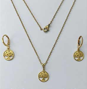 CONJUNTO NO BRUTO PRONTO PARA O BANHO(E2948)PESO TOTAL 2.0GR - COM CORRENTE CADEADO E BRINCO COM BASE ARGOLINHA DE PRESSÃO BRU000335