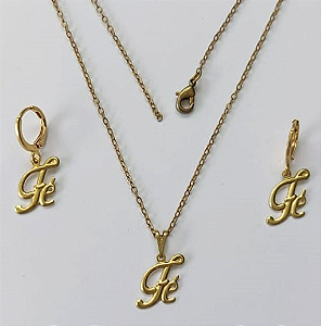 CONJUNTO NO BRUTO PRONTO PARA O BANHO(E2526)PESO TOTAL 2.0GR - COM CORRENTE CADEADO E BRINCO COM BASE ARGOLINHA DE PRESSÃO BRU0003354