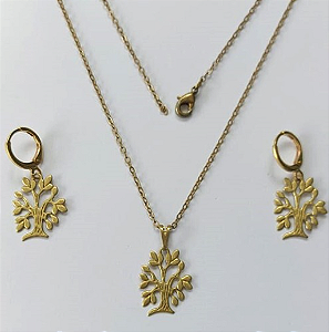 CONJUNTO NO BRUTO PRONTO PARA O BANHO(v1574)PESO TOTAL 2.2GR - COM CORRENTE CADEADO E BRINCO COM BASE ARGOLINHA DE PRESSÃO BRU0003355