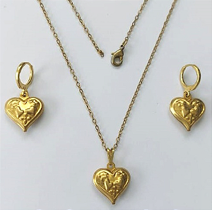 CONJUNTO NO BRUTO PRONTO PARA O BANHO(E0347)PESO TOTAL 4.9GR - COM CORRENTE CADEADO E BRINCO COM BASE ARGOLINHA DE PRESSÃO BRU0003357