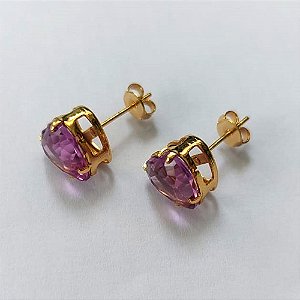 BRINCO FOLHEADO A OURO - BANHADO COM 5 MILÉSIMOS + VERNIZ DIAMOND - BRINCO DE PINO COM ZIRCÔNIA CORAÇÃO 10MM - OURO712