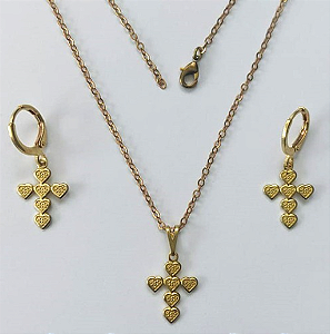 CONJUNTO NO BRUTO PRONTO PARA O BANHO(3814)PESO TOTAL - 3.9GR - COM CORRENTE CADEADO E BRINCO COM BASE ARGOLINHA DE PRESSÃO BRU0003360