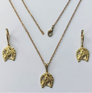 CONJUNTO NO BRUTO PRONTO PARA O BANHO(2515)PESO TOTAL - 4.9GR - COM CORRENTE CADEADO E BRINCO COM BASE ARGOLINHA DE PRESSÃO BRU0003361