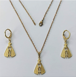 CONJUNTO NO BRUTO PRONTO PARA O BANHO(3782)PESO TOTAL - 5.2GR - COM CORRENTE CADEADO E BRINCO COM BASE ARGOLINHA DE PRESSÃO BRU0003364