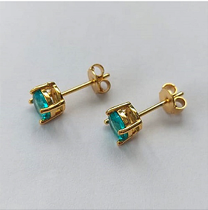 BRINCO FOLHEADO A OURO COM VERNIZ DIAMOND COM BASE EM ALTA FUSÃO E PEDRA DE ZIRCONIA DE 6MM - OURO777