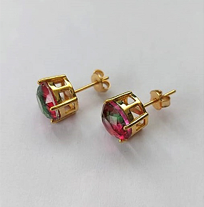 BRINCO FOLHEADO A OURO COM VERNIZ DIAMOND COM BASE EM ALTA FUSÃO E PEDRA DE ZIRCONIA DE 10MM - OURO782