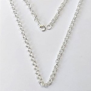 CORRENTE FOLHEADA A PRATA COM 50 MILÉSIMOS + VERNIZ DIAMOND - CORRENTE ELOS DUPLOS - TAMANHO: 60CM E FECHO LAGOSTA - PRA720