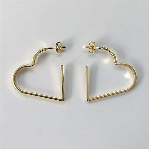 BRINCO FOLHEADO A OURO COM VERNIZ DIAMOND - BRINCO ARGOLA CORAÇÃO 27MM - OURO805