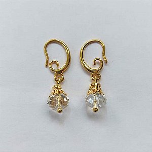 BRINCO FOLHEADO A OURO - BANHADO COM 5 MILÉSIMOS + VERNIZ DIAMOND - BRINCO DE PINO COM PINGENTE CRISTAL 8MM - OURO876